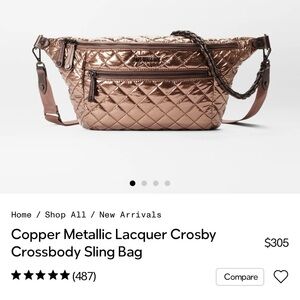 MZ Wallace Copper Metallic Lacquer Crosby Crossbody Sling Bag